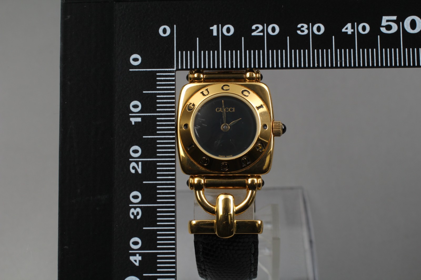 【Near MINT /Box】 Gucci Horsebit 6300L Gold Black Leather Ladies Watch from JAPAN
