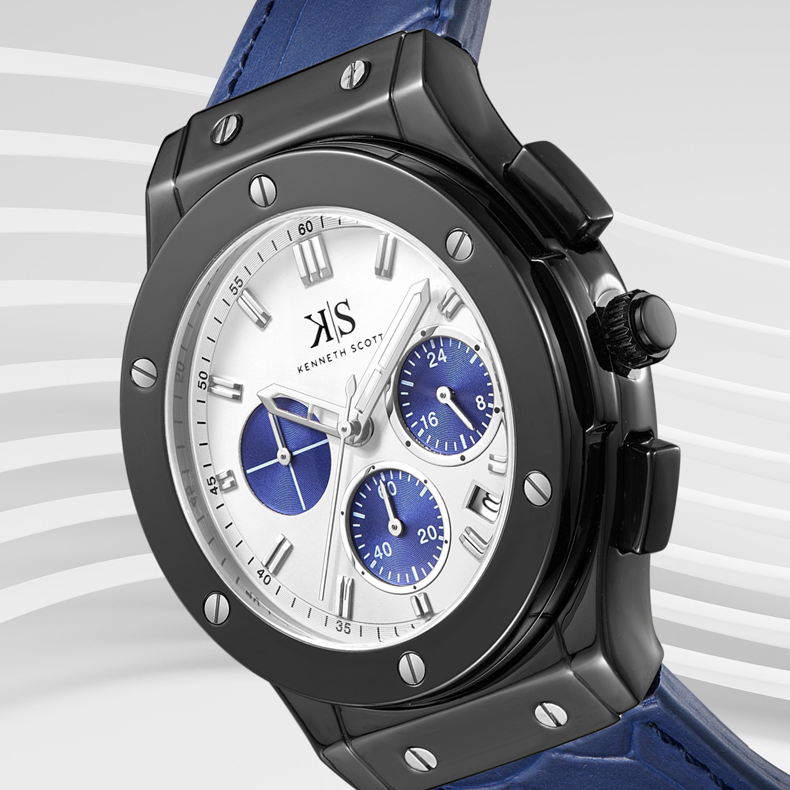 Kenneth Scott Men’s Multi Function Watch | White Dial, 44mm, 30 m (3 ATM)