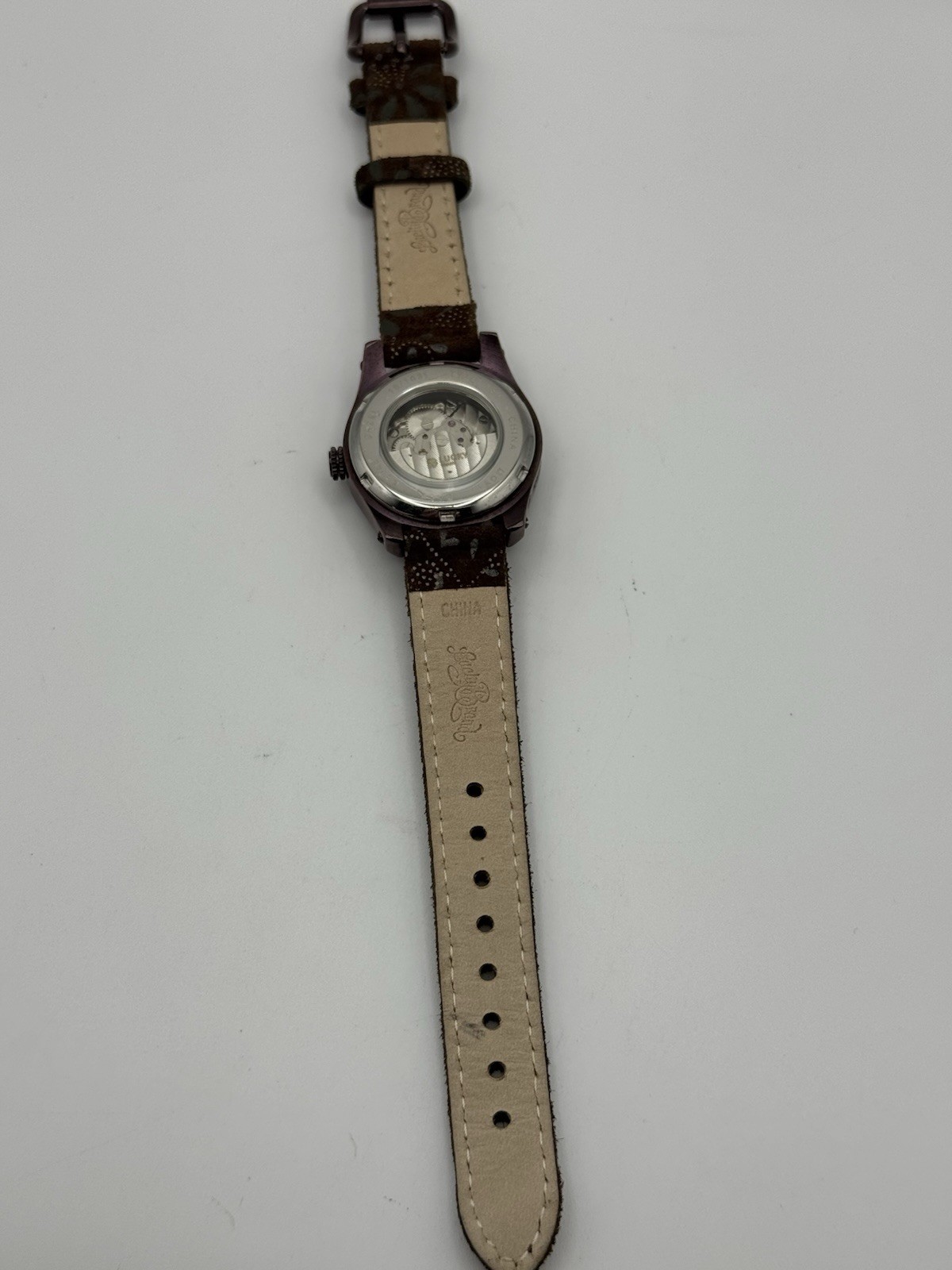 Lucky Brand Peace Skeleton Automatic Bronze Leather Ladies Wrist Watch