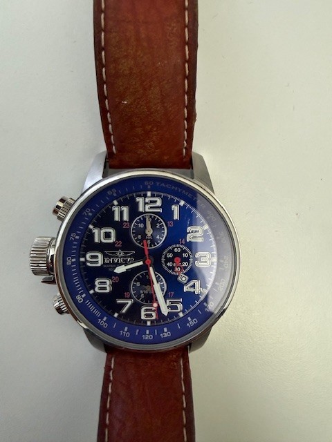 invicta chronograph stainless steel mens watch leather left handed model 3328