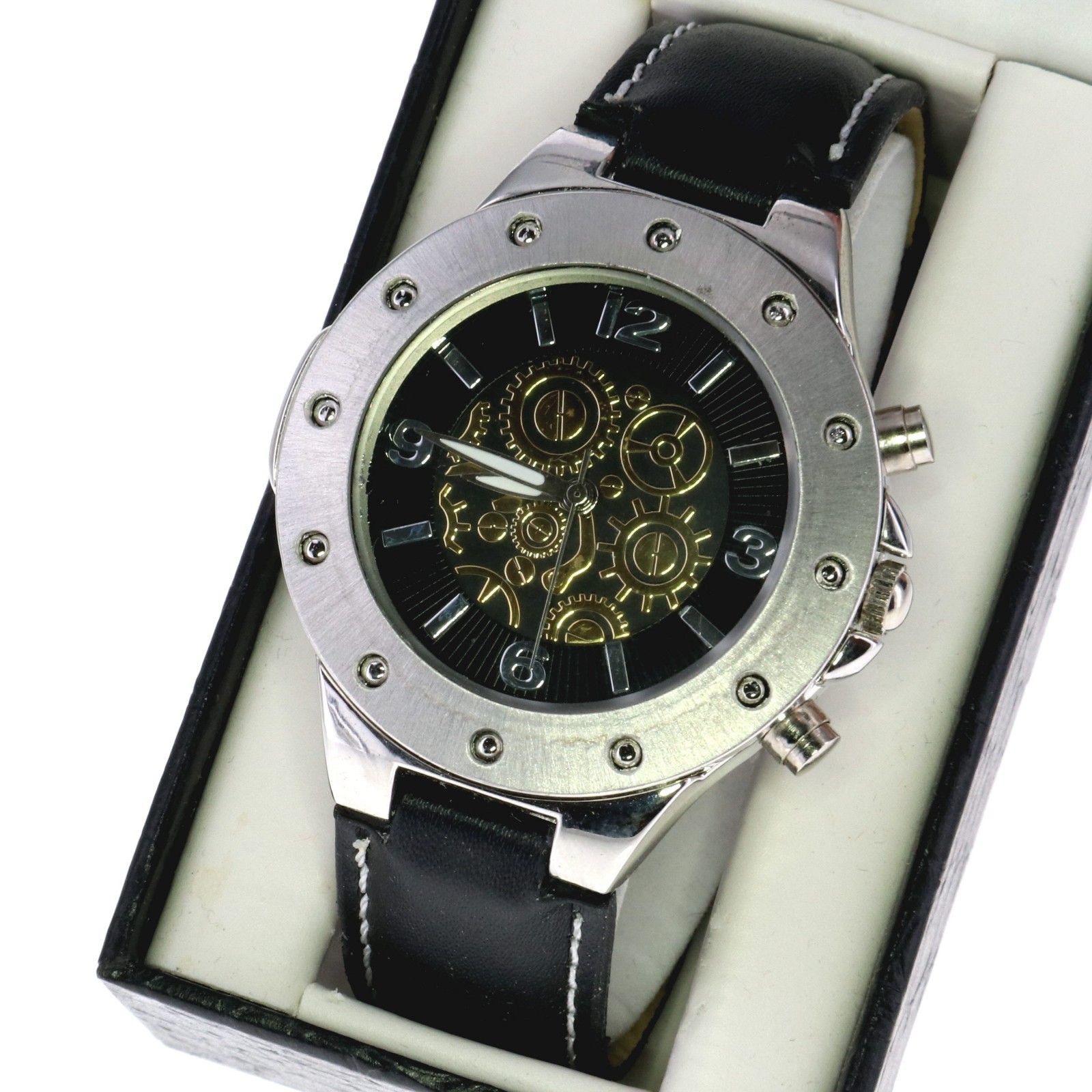 New Men’s Sheffield Silver Finish Black Leather Band