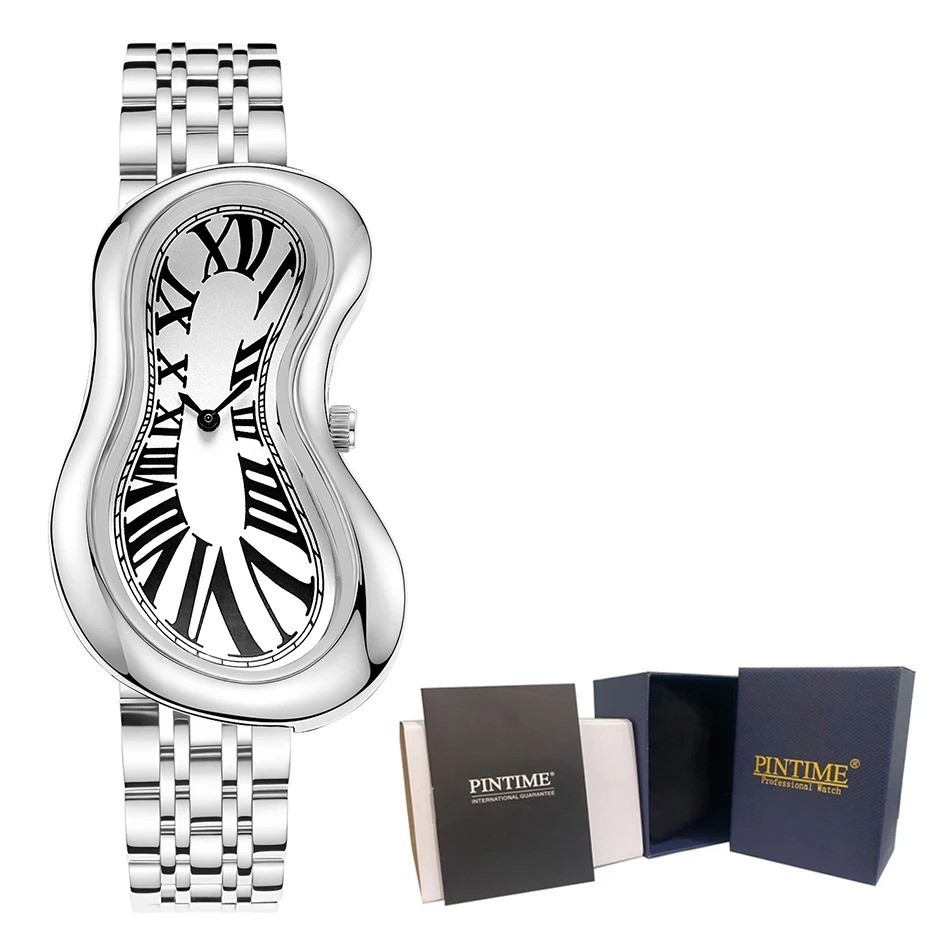 Y2K Men Women Crash Melting Twist Watch Genuine Leather Creative Wristwatch Gift