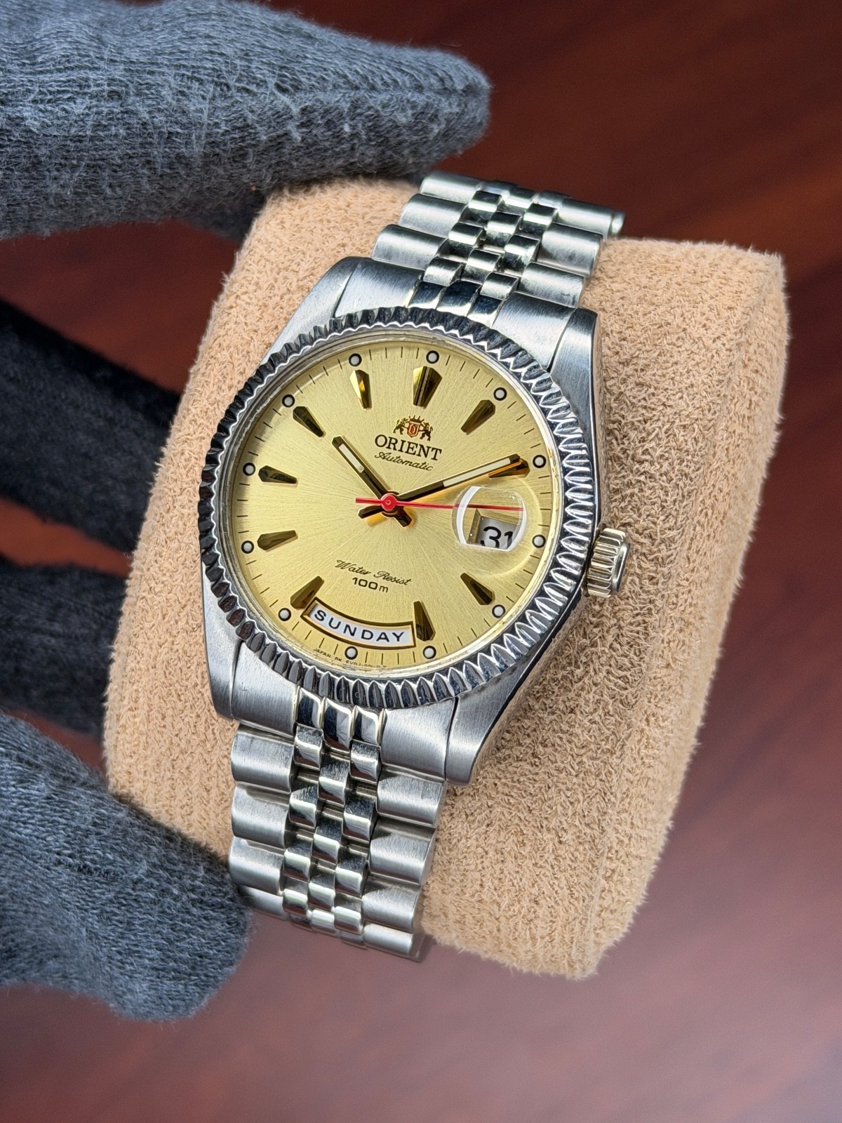 ORIENT PRESIDENT GOLDEN FLUTED BAZEL DIAL AUTOMATIC DAY/DATE MEN’S WRISTWATCH