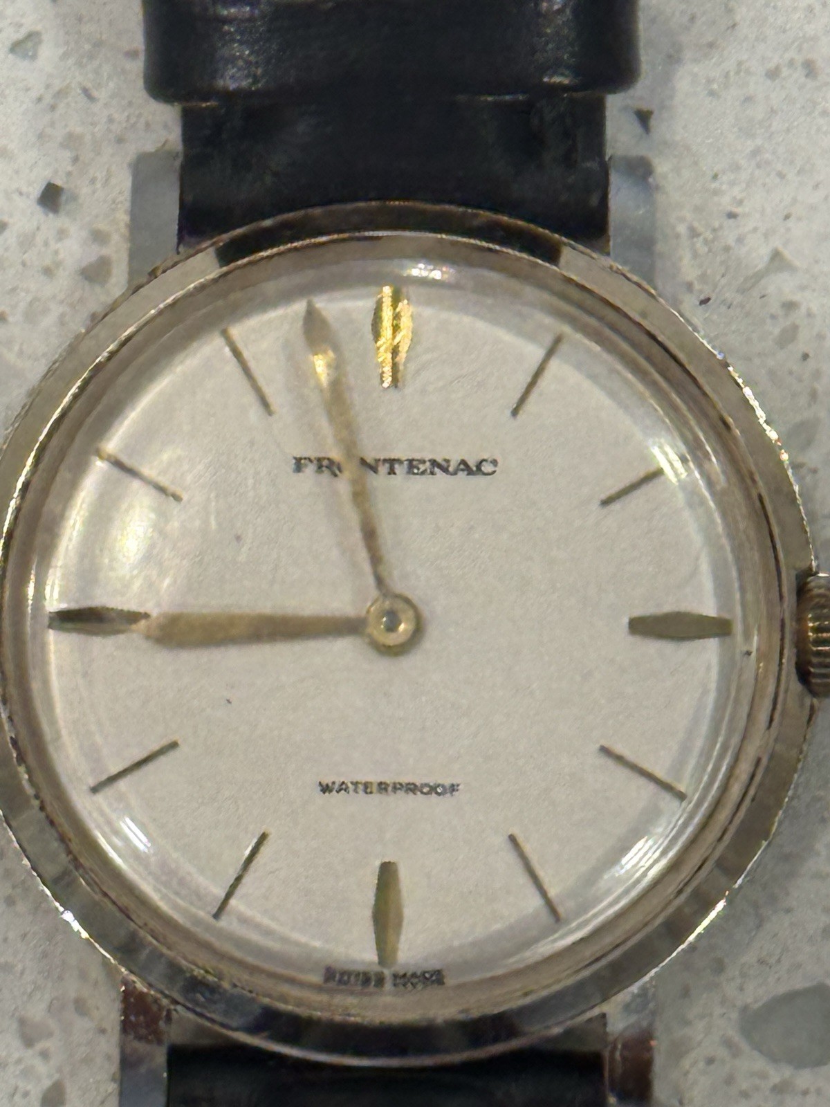 Frontenac Swiss Made Manual Mechanical Waterproof SS Analog Watch Black Leather