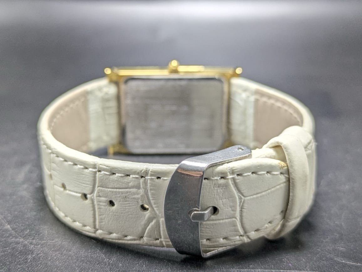 Seiko Quartz Rectangular Black Dial White Band Roman Numerals Men’s Watch