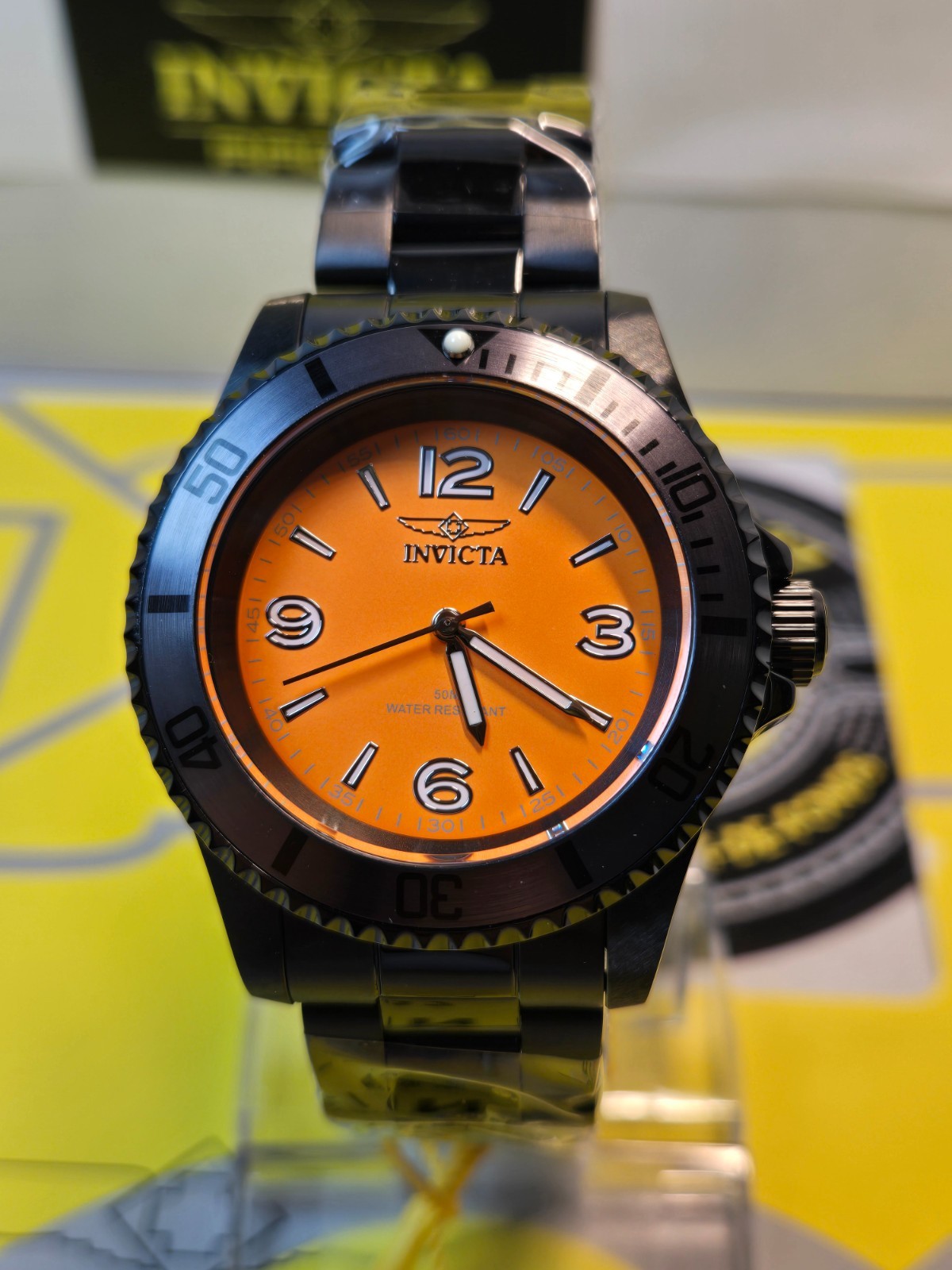 Invicta Specialty Men’s Watch 41mm Black with Black Bezel & Orange Dial NEW