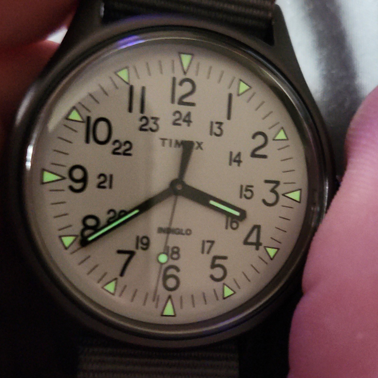 Timex Indiglo Never Worn 38mm Black SS Case Gray Nylon NATO Strap 30m