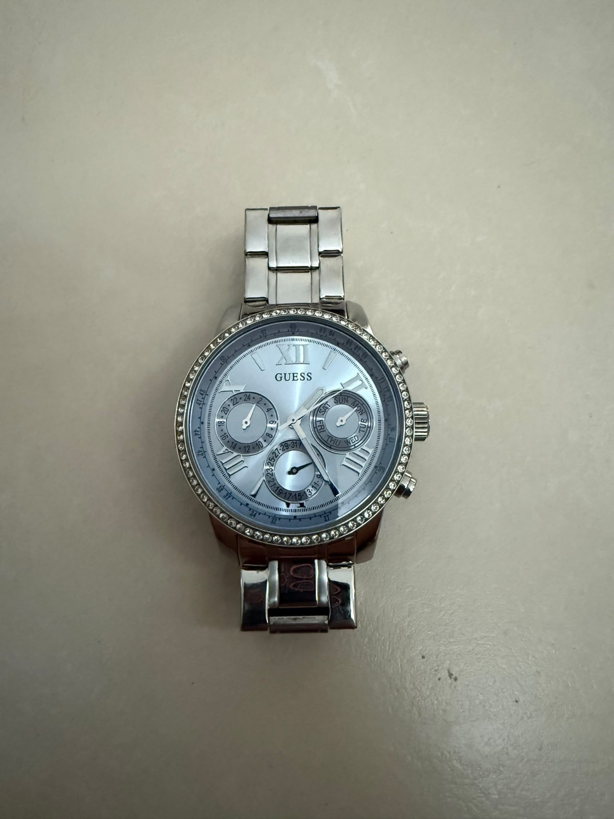 Guess watch women silver, blue dial, silver to any ocassion