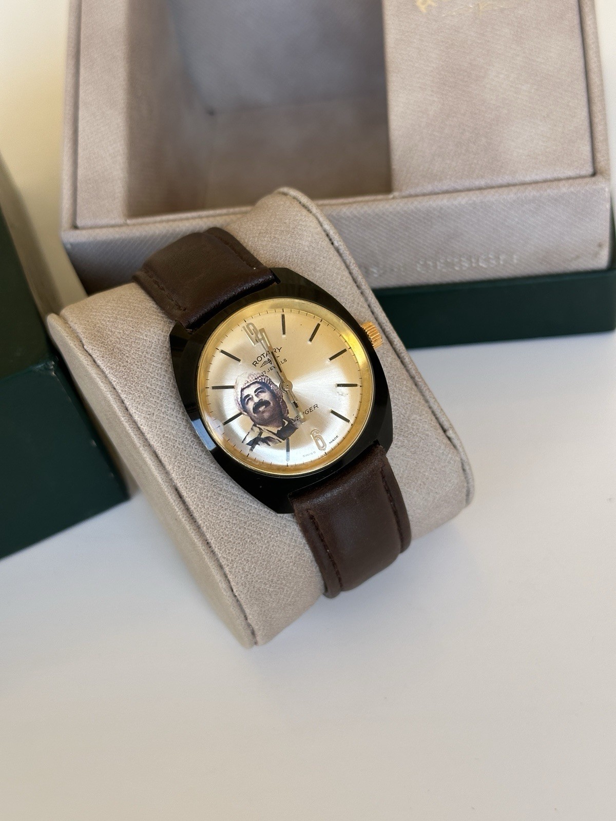 Vintage Rotary Saddam Hussein Iraq Portrait Watch Manual Wind 36mm Boxed 1970s