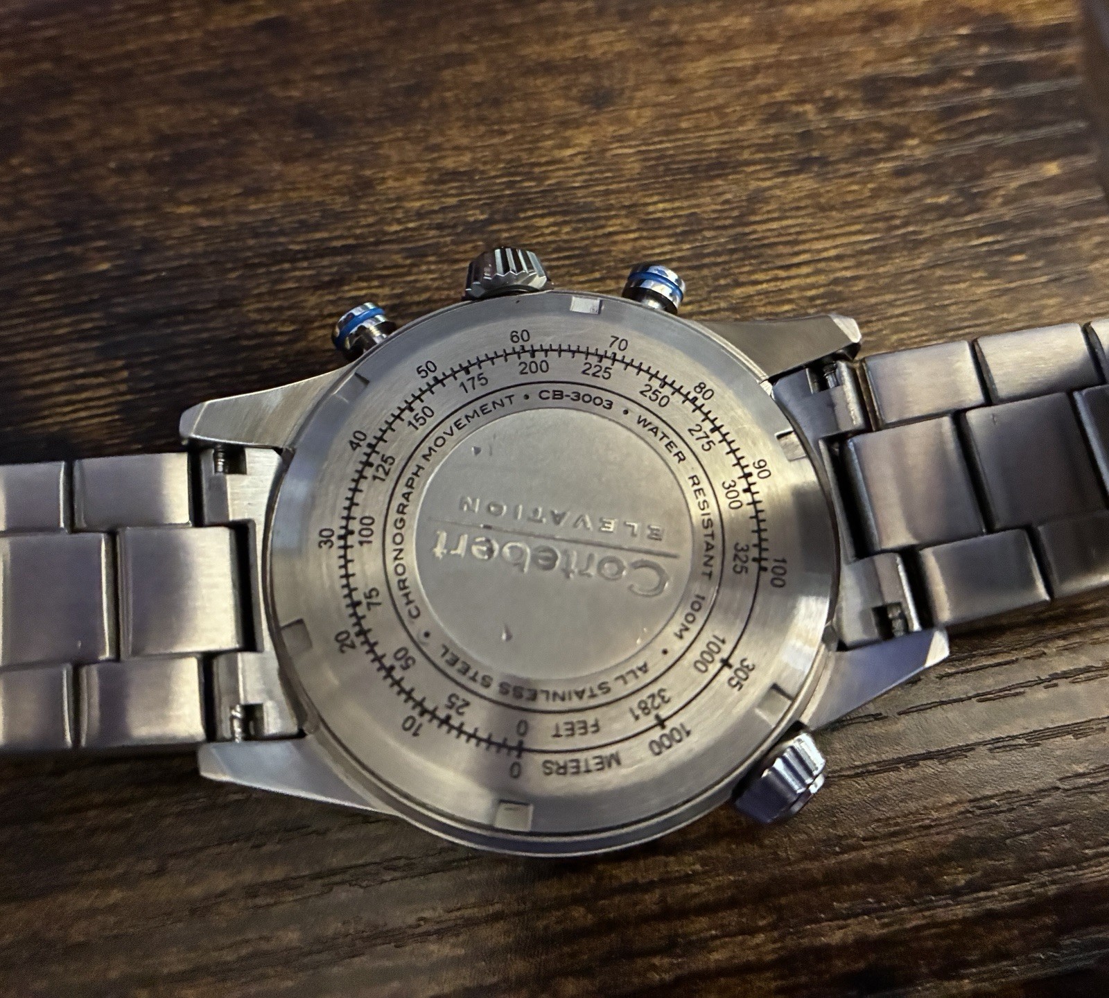 Cortébert Elevation Chronograph Quartz Date Steel Blue Dial SS Bracelet