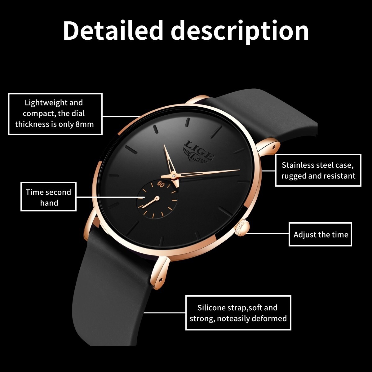 LIGE Men’s Watch Ultra-thin Stainless Steel Quartz Waterproof Luxury Wristwatch