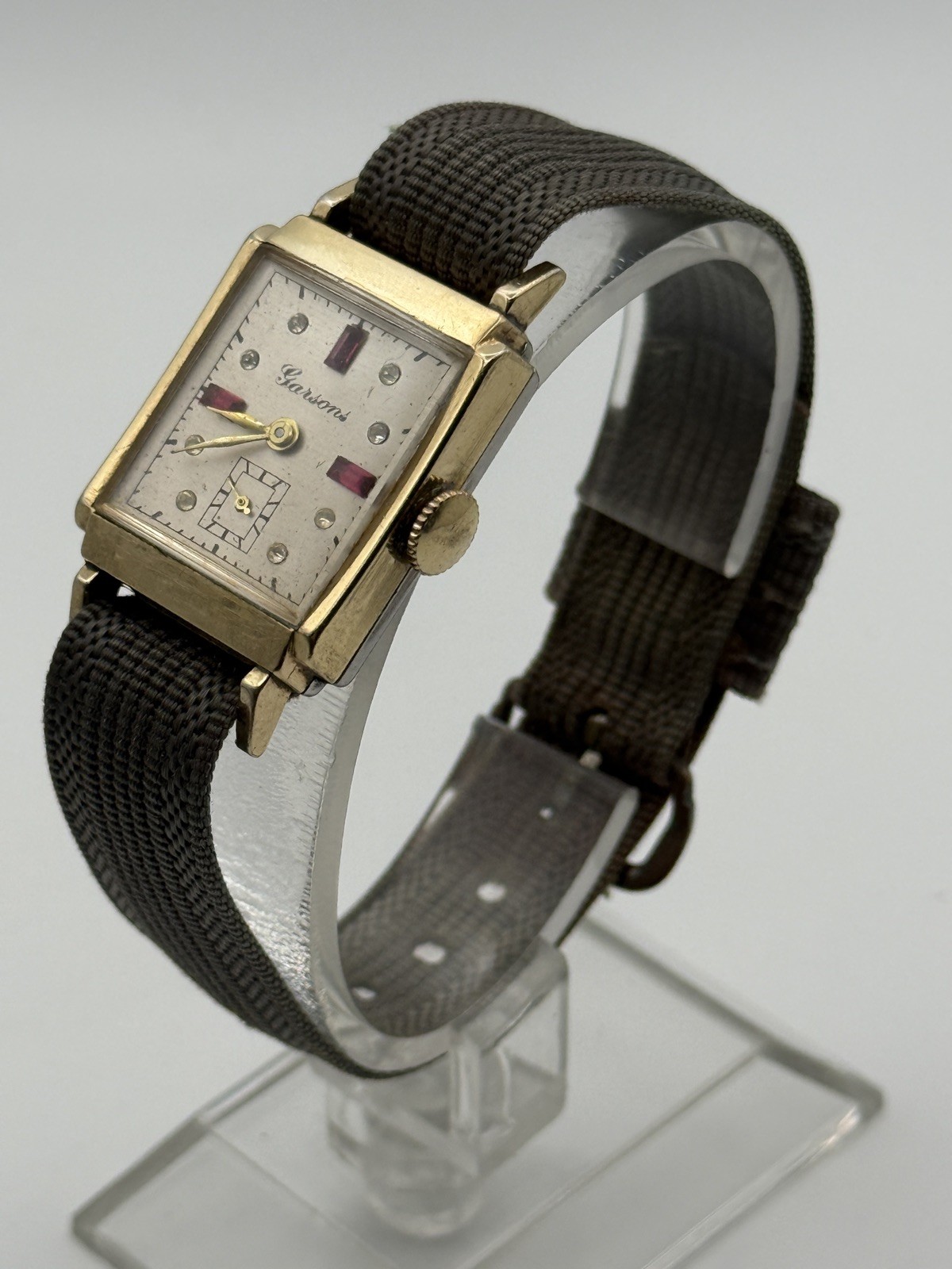 Vintage Garson’s Unisex 10k R.G.P Wrist Watch with Diamond and Ruby Gem Dial