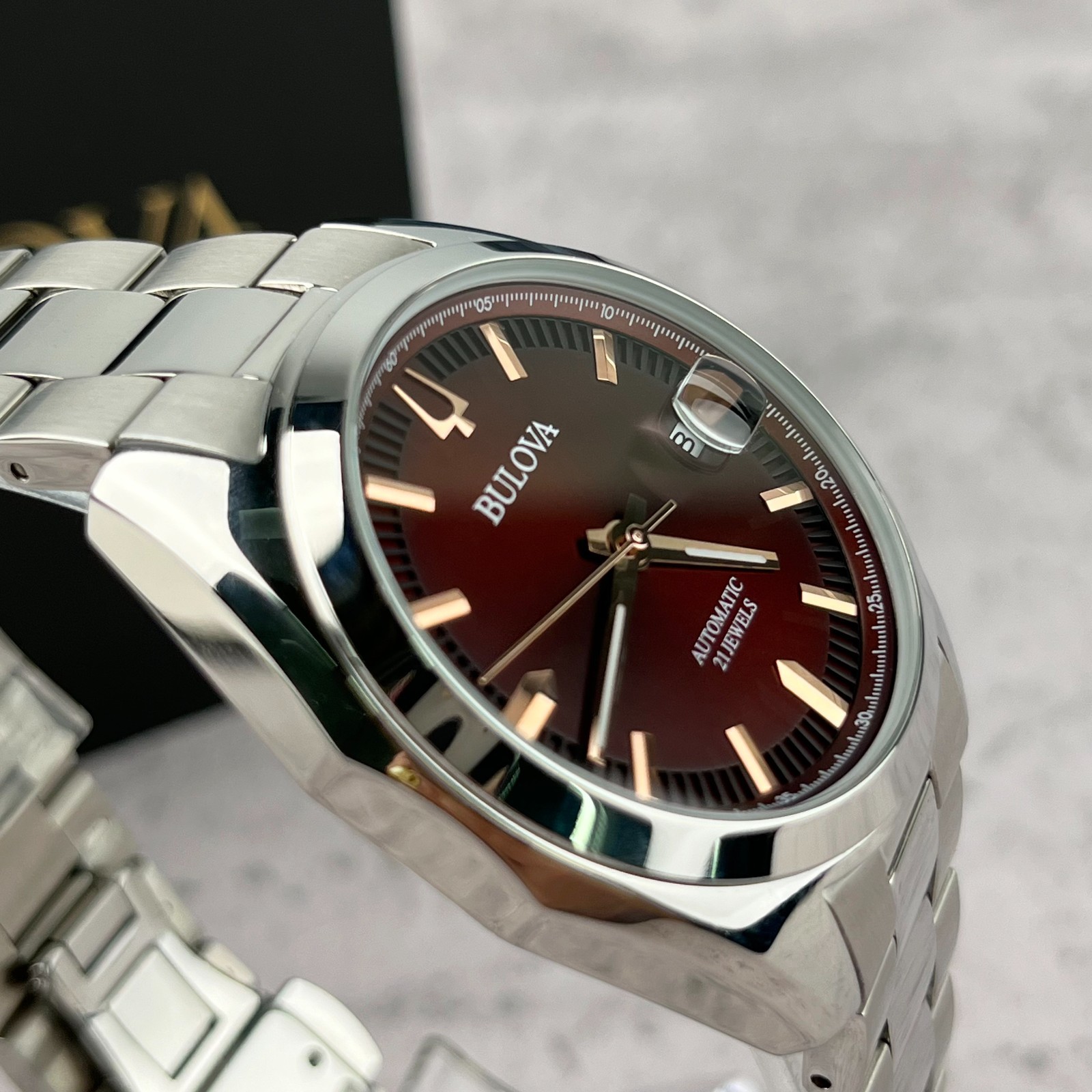 Bulova Surveyor Automatic Watch 98B422 Red Dial Stainless Steel Men’s Watch