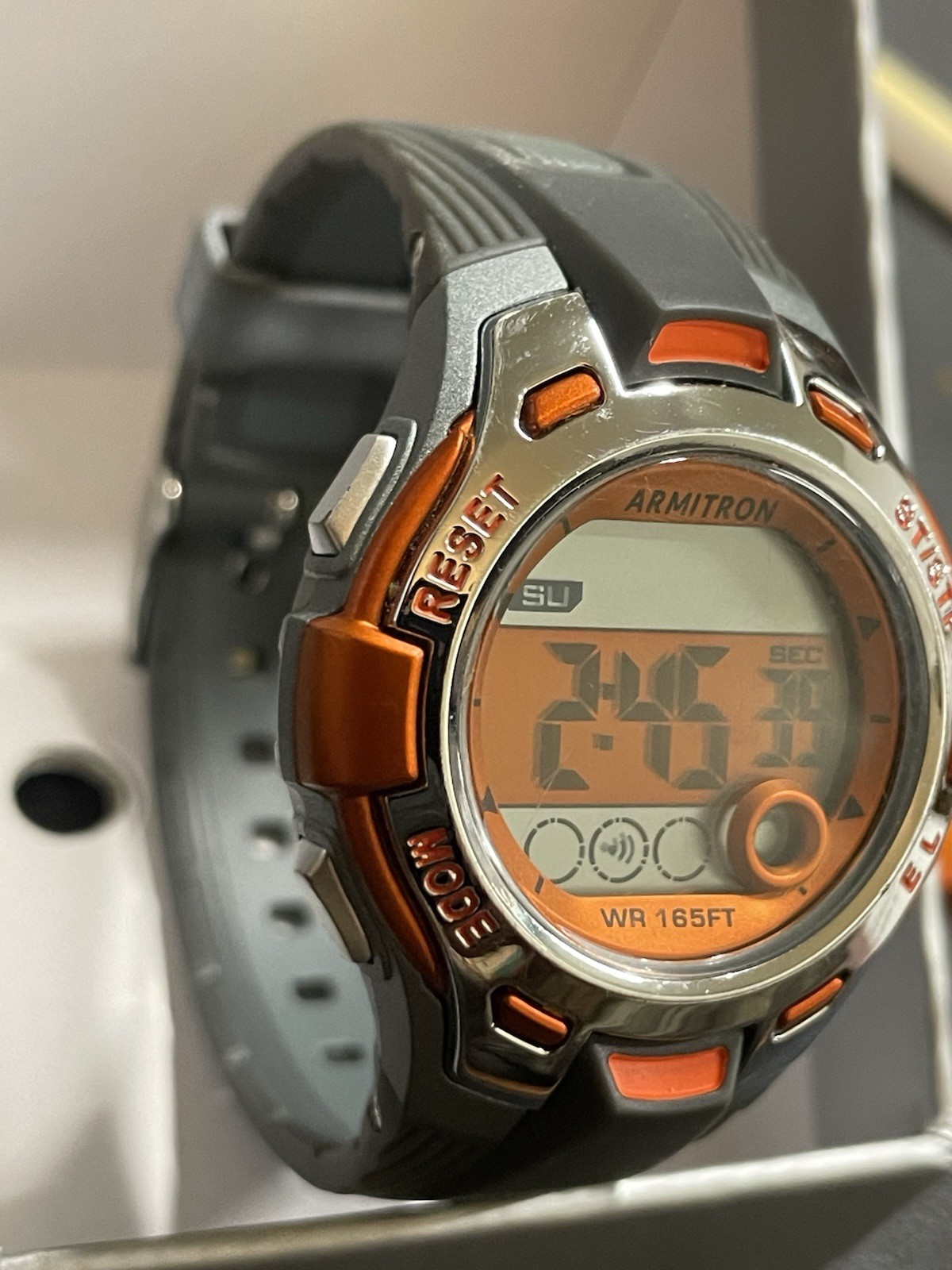 Armitron Digital Quartz Chronograph Alarm Backlight Date 45mm Gray/Orange 50m