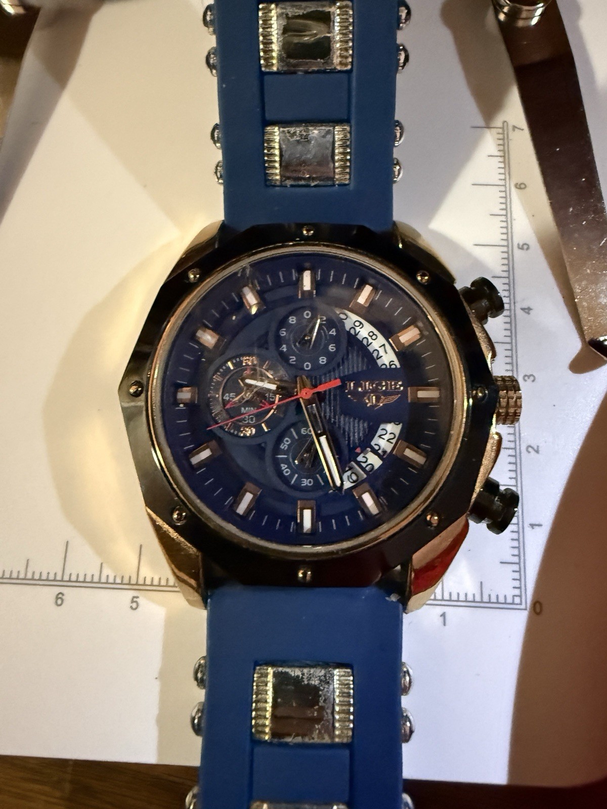 LIGE 1853 Dream Men’s Watch Chronograph Quartz Blue Band New Battery Working