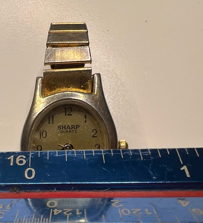 Vintage Sharp Womens Quartz Watch Gold Silver Oval Link Bracelet Dress Formal