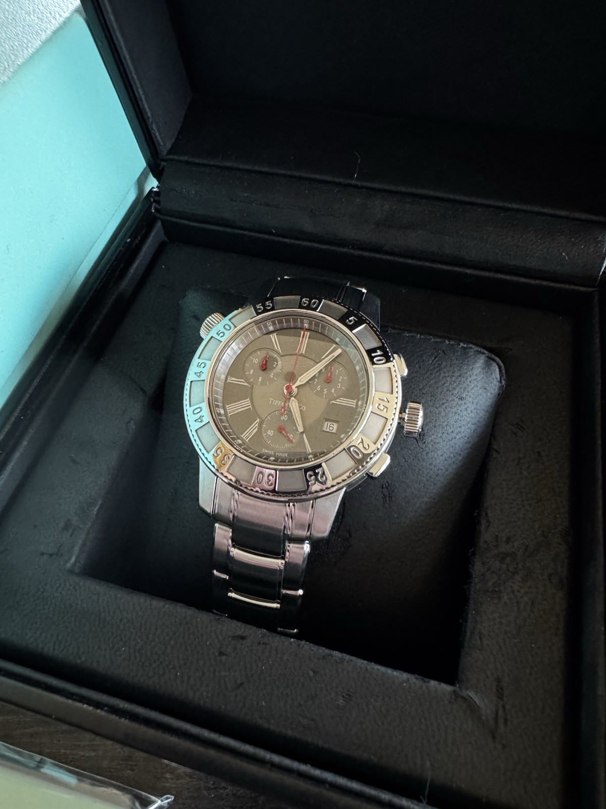 TIFFANY & Co. Mark T-57 17840894 Quartz Chronograph Men’s W/ Boxes Excellent!