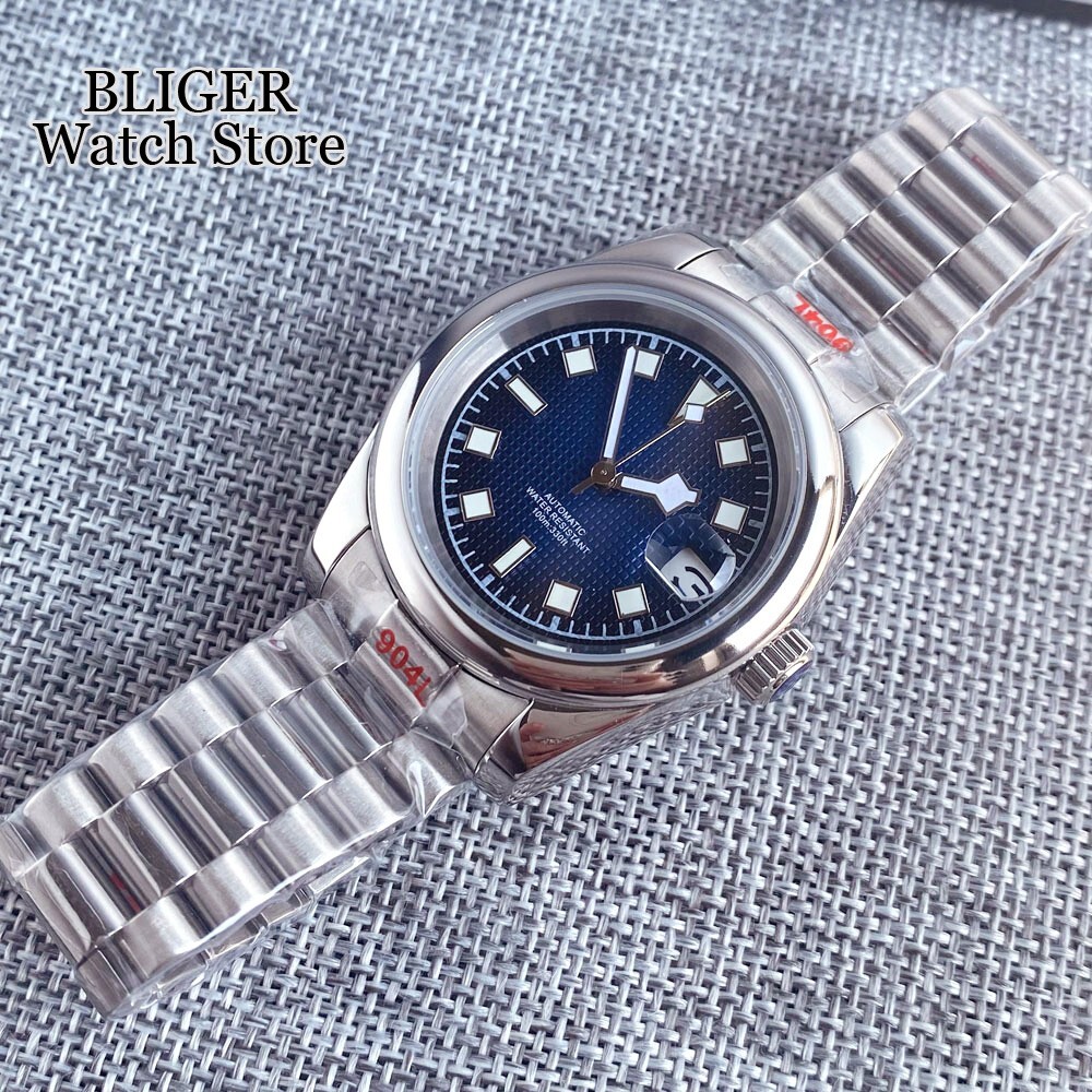 39mm NH35A Blue Dial Automatic Men Watch Presidential Bracelet Glass back New