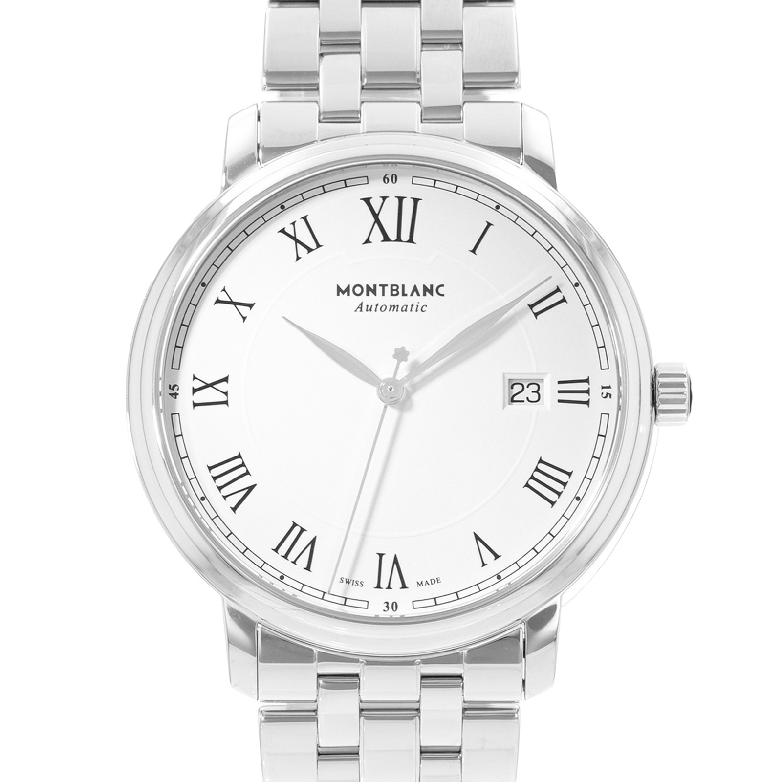 Montblanc Tradition 112610 40mm White Roman Dial Steel Mens Watch Box Card