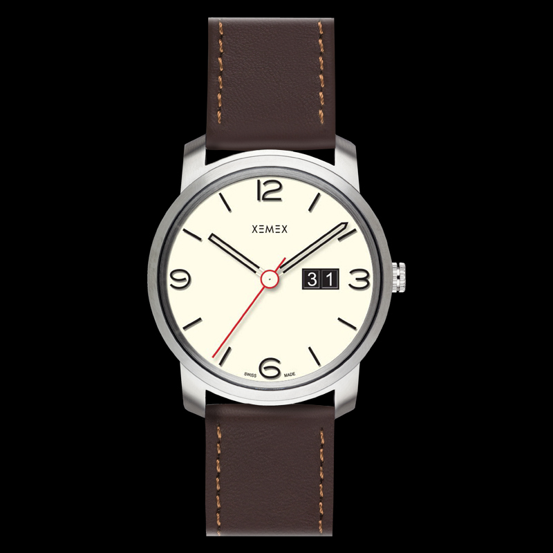XEMEX Piccadilly Watch 088 Big Date Stainless Steel Folding Clasp Swiss Made
