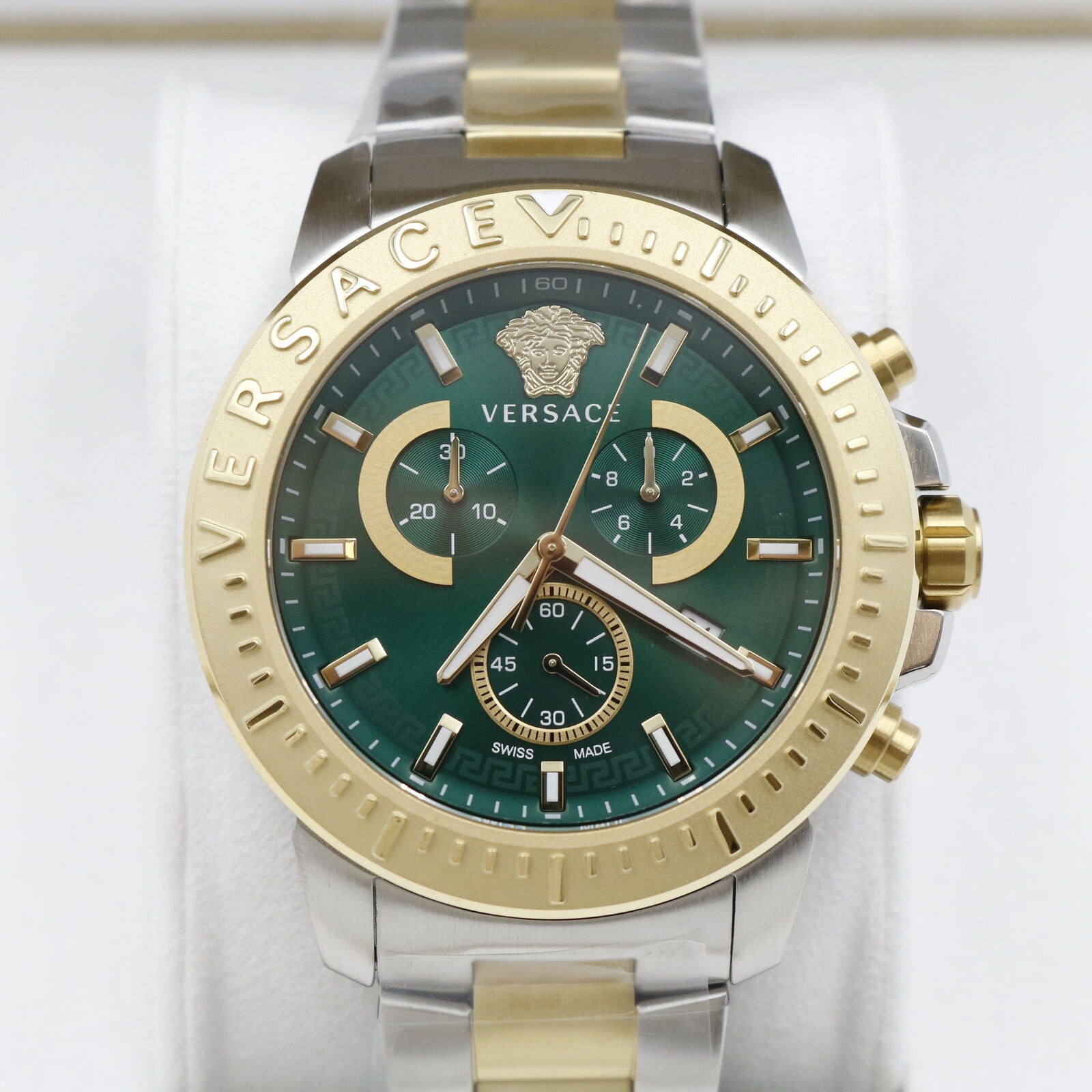 Versace VE2E00421 New Chrono green silver gold Stainless Steel Men’s Watch NEW