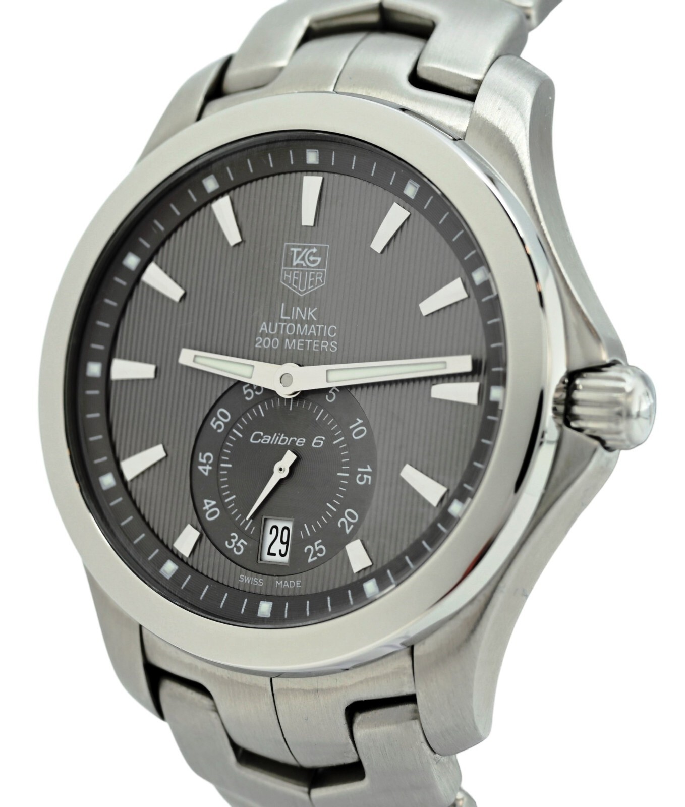 Tag Heuer 39mm Men’s Automatic Link Rare Gray Pinstripe Dial SS Watch! WJF211G!
