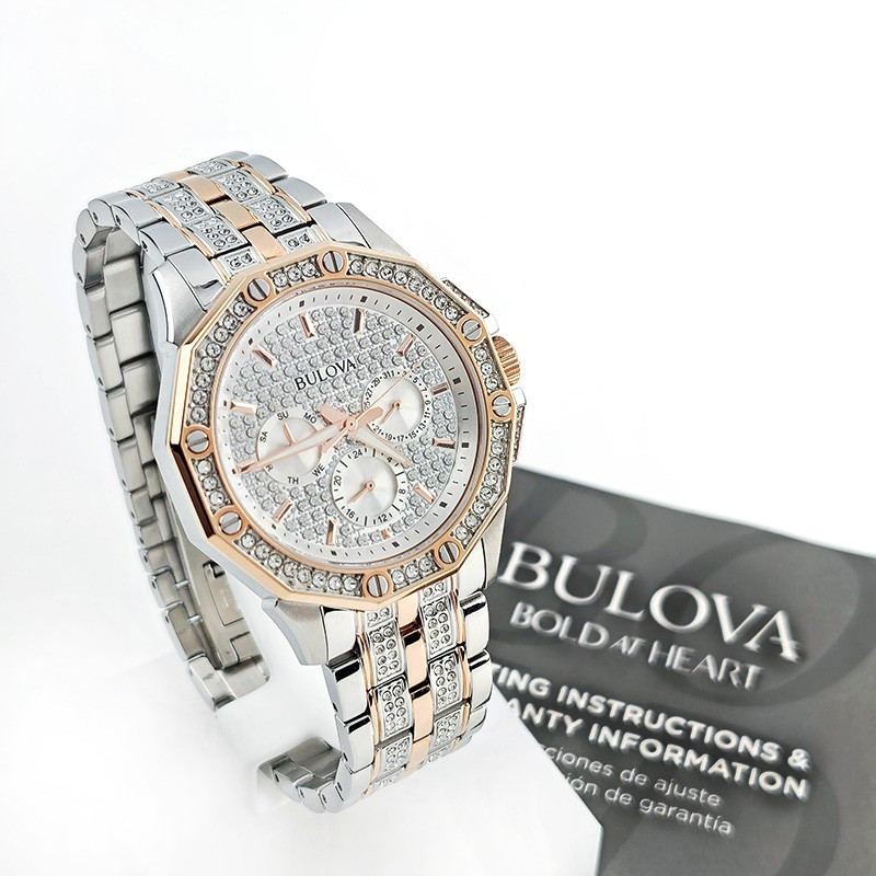 Bulova Octava Crystal Gold Silver Two Tone 41.5MM Men’s Quartz Watch 98C133
