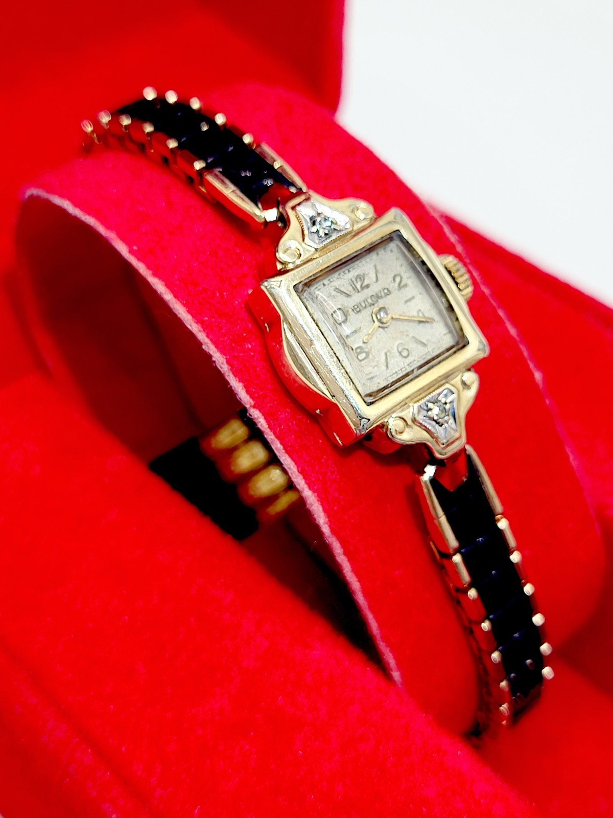 Bulova Ladies Diamond Watch 10K Gold Filled Art Deco Cocktail Vintage 1940 RUNS