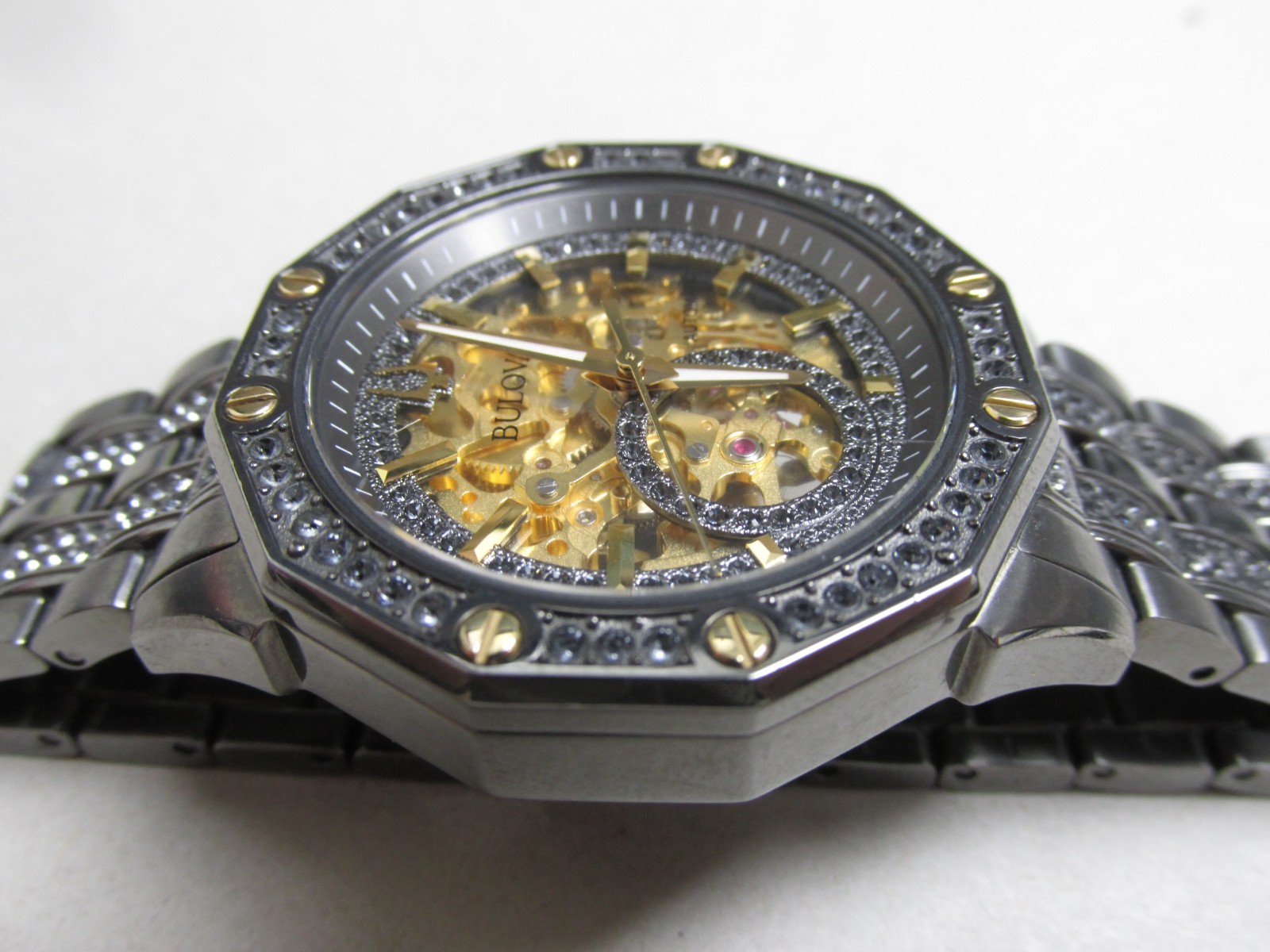Bulova 98A293 Octava Automatic Gunmetal/Gold Skeleton Dial Men’s SS Watch