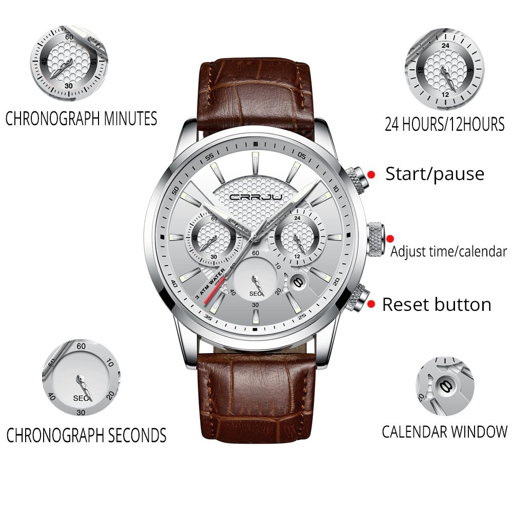 Reloj Cronografo Con Correa De Cuero Negro Para Negocios Y Uso Casual Pro