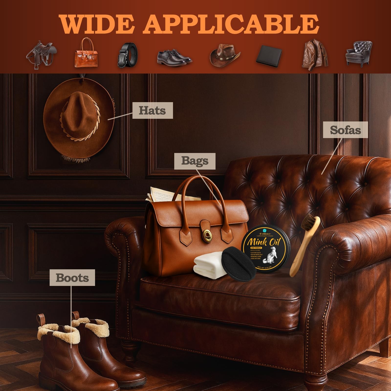 Feilove 4-in-1 Mink Oil Leather Conditioner and Cleaner 3.52 oz – Premium Waterp