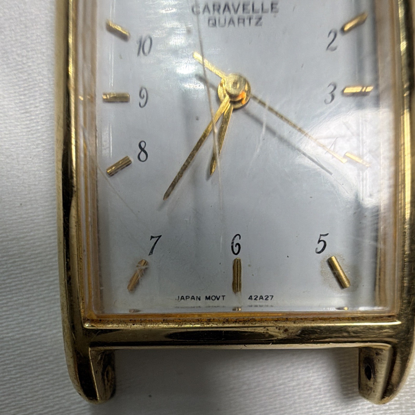 Vintage Caravelle by Bulova Quartz Tank Watch Gold Tone Rectangle Dress Run