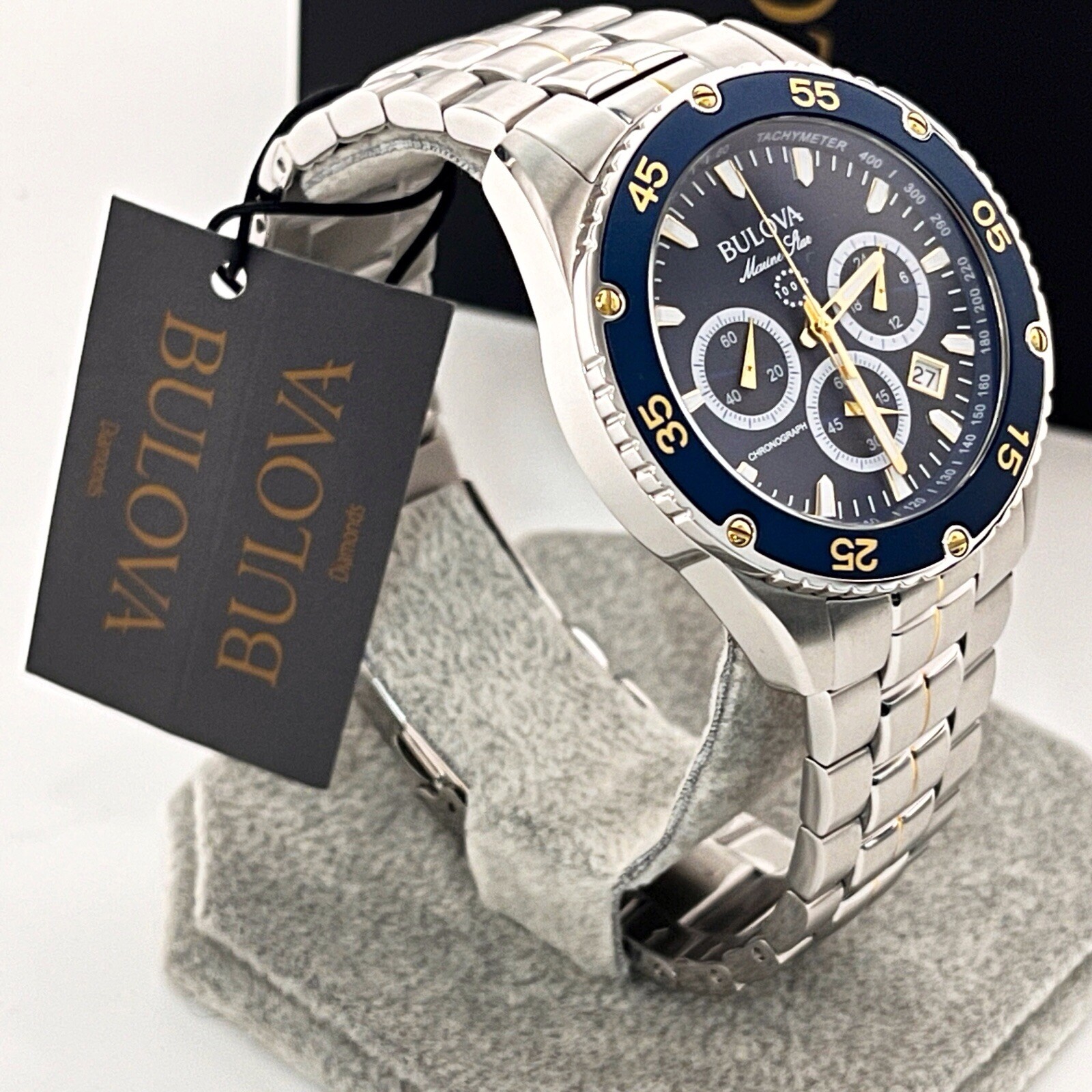 Bulova Marine Star 98B400 Blue Dial Stainless Steel Chronograph Men’s Watch New