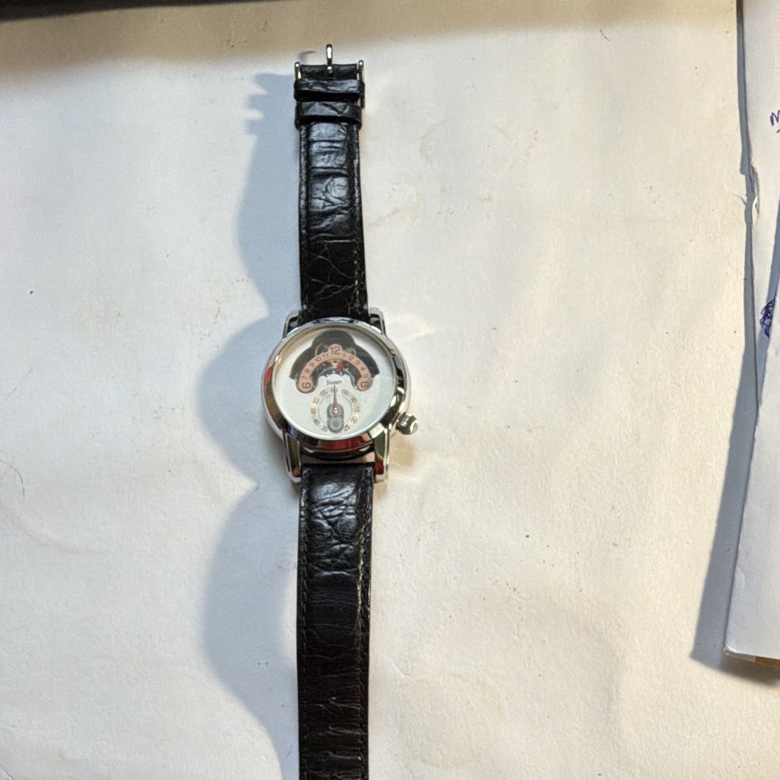 Stauer Magnificat II Automatic Silver/White Arabic Dial Black Leather Strap