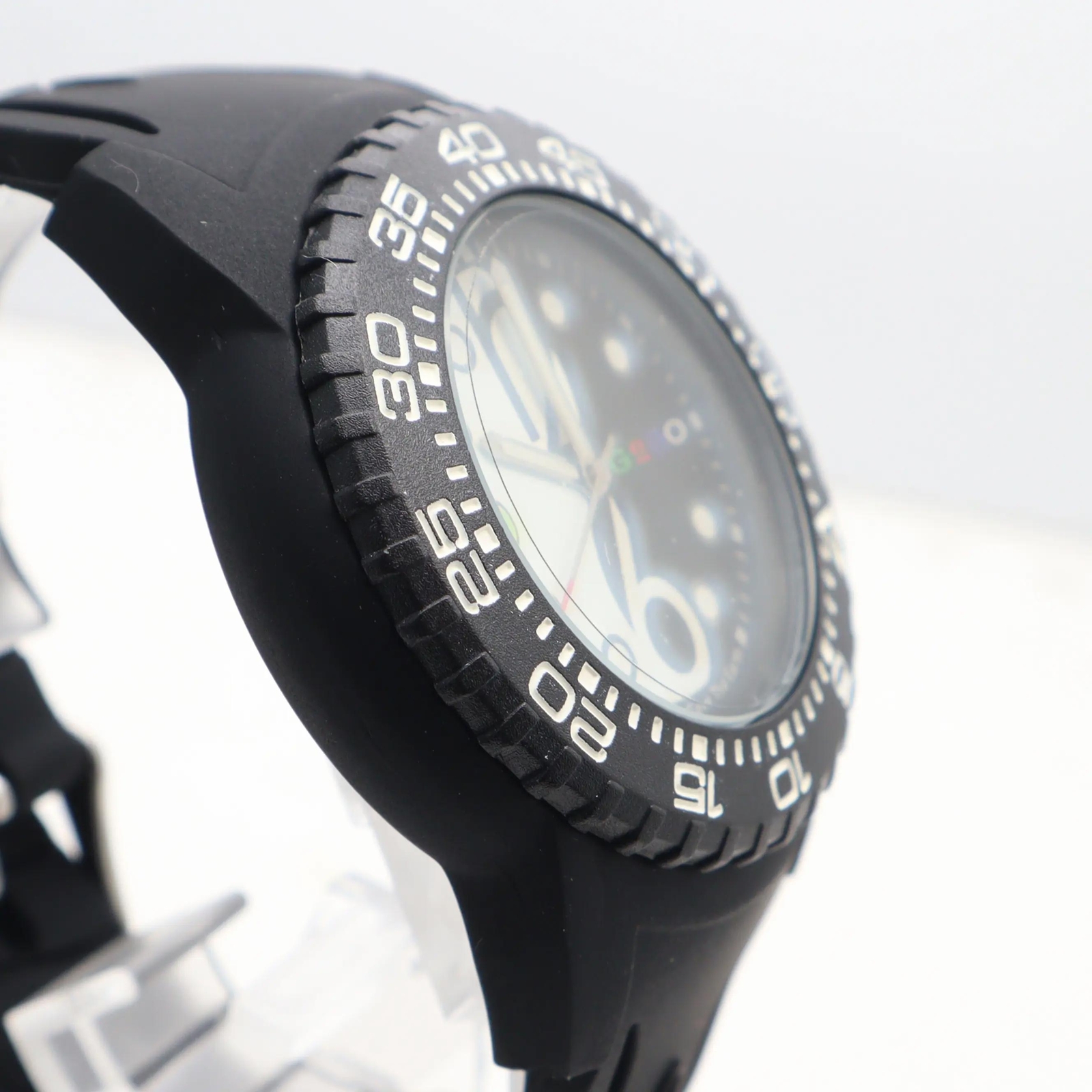 NOS GeBO 46mm Plastic Rubber Steel Black Yin Yang Dial Unisex Quartz Watch