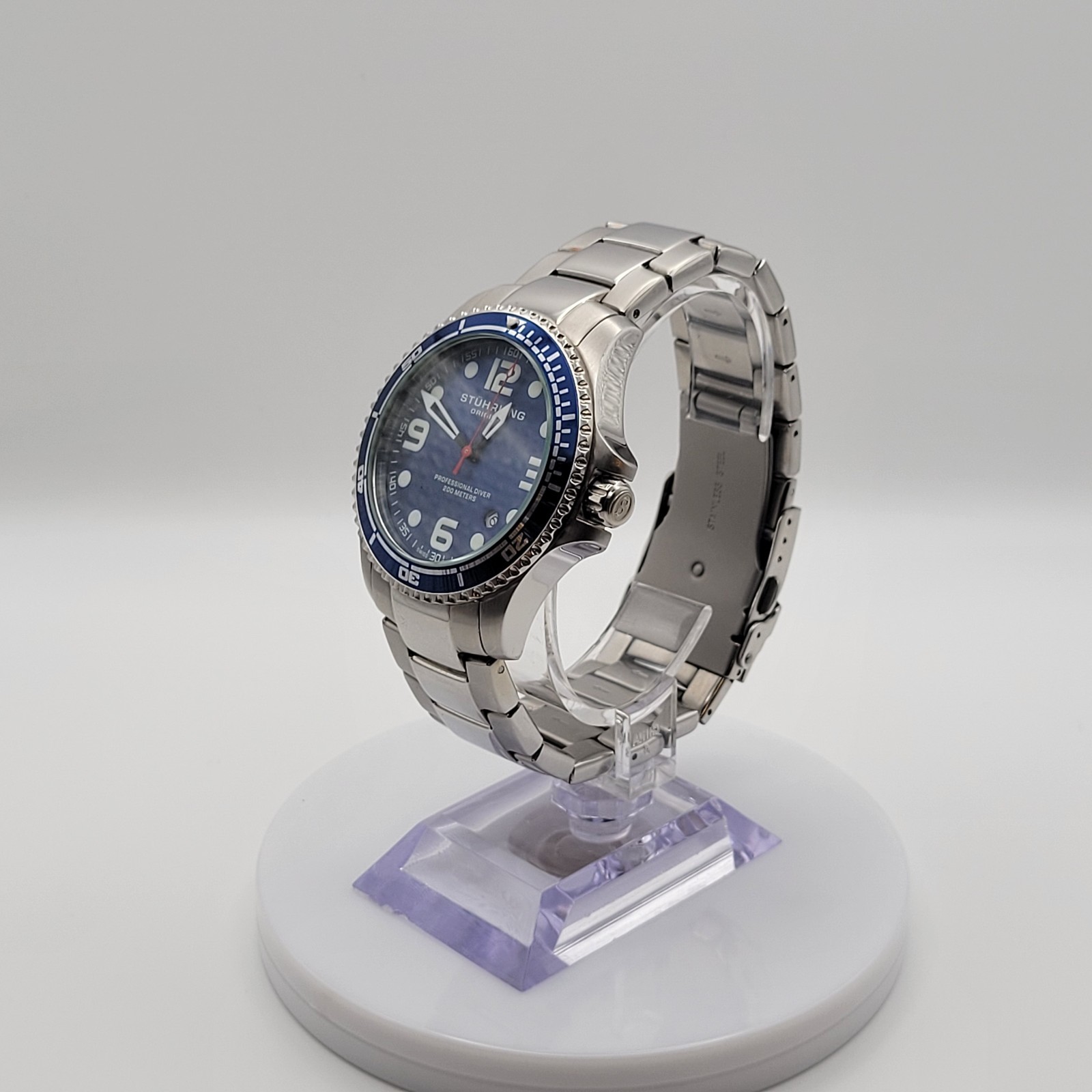 Stuhrling Original Professional Diver Watch Blue Dial Stainless Steel 200M