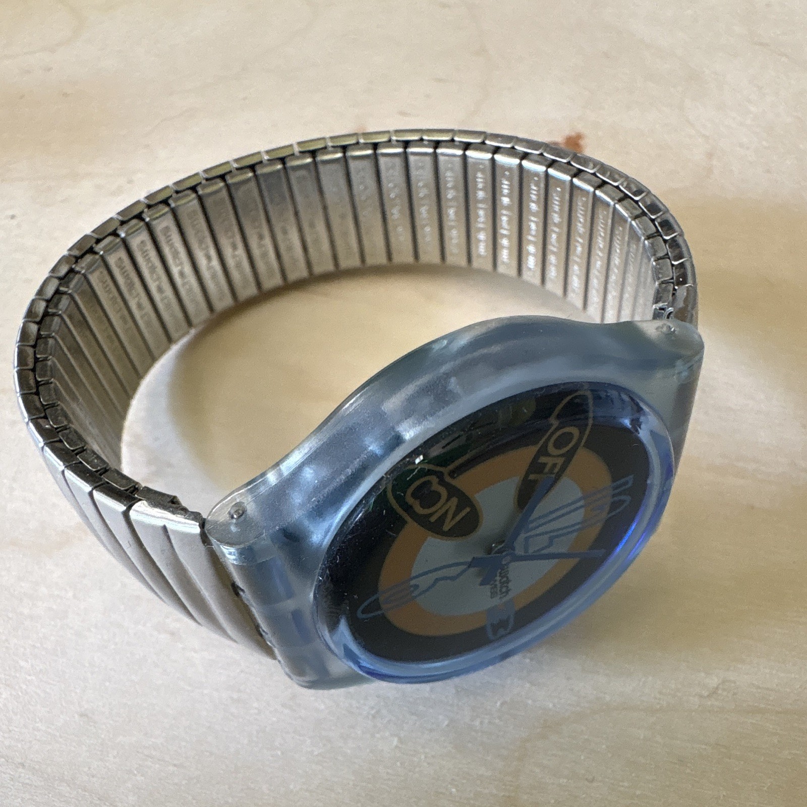 Swatch Musicall Vintage 1997 Quartz 37mm Blue Plastic Case SS Bracelet 30m-works