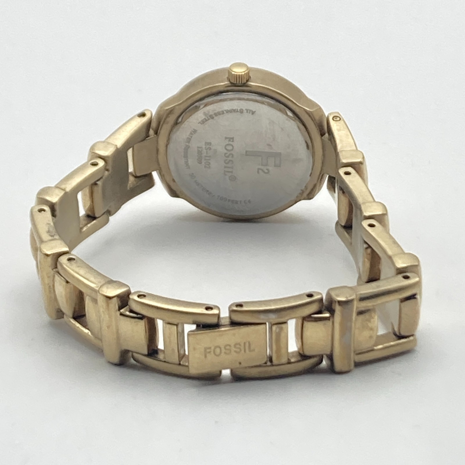 Fossil F2 Women’s Watch 23mm Gold Tone Date Round WR 30M New Battery TINY 5.5″