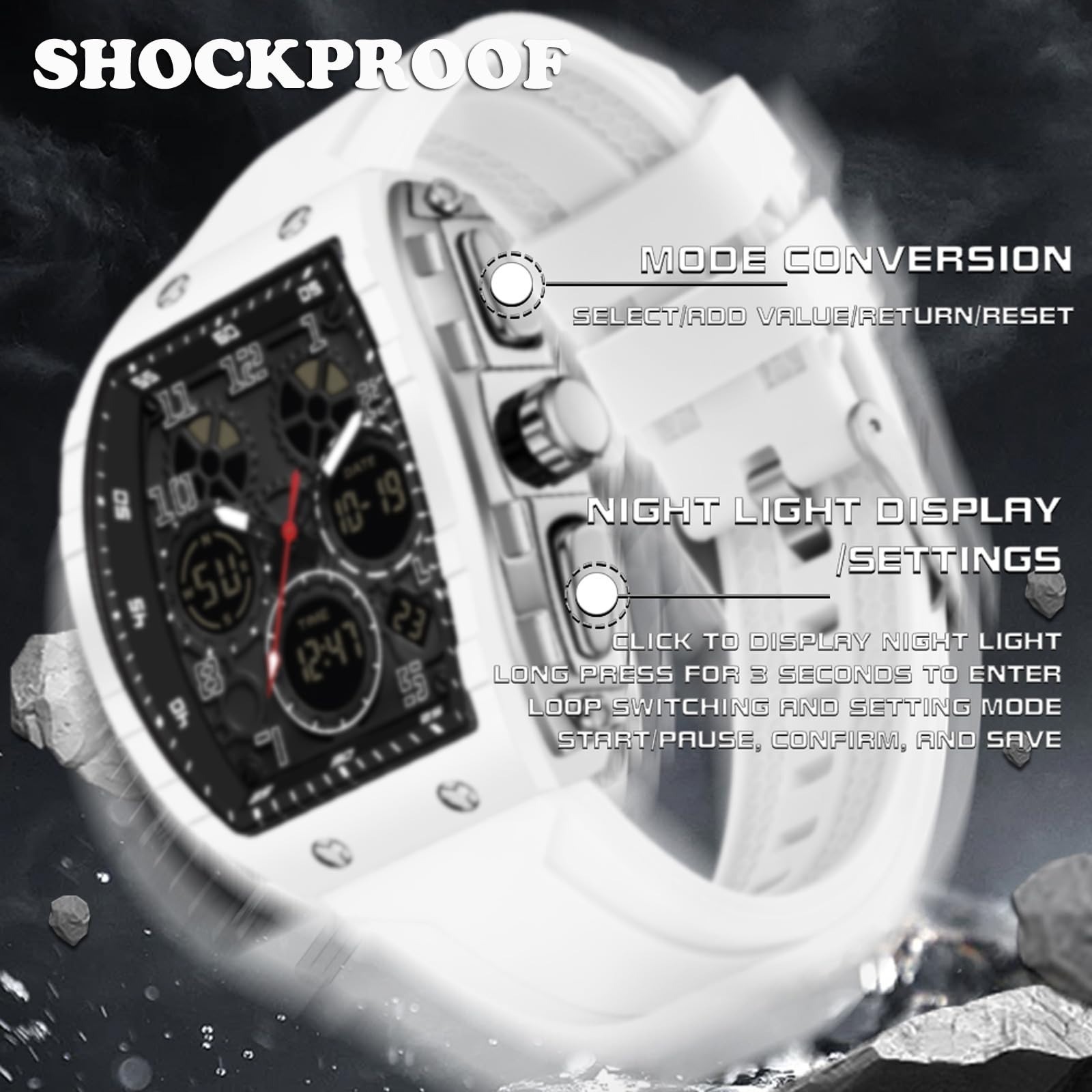 findtime Men’s Digital Analog Dual Time Waterproof Wristwatch