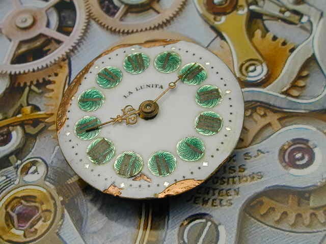 VINTAGE 1890 SWISS LA LUNITA FANCY DIAL HANDS POCKET WATCH MOVEMENT CYLINDER