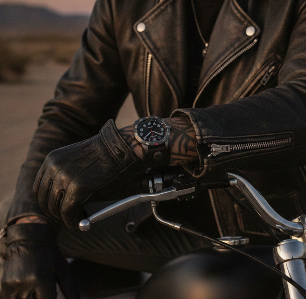 CuffWatches – Men’s Black Leather Cuff Watch – Biker