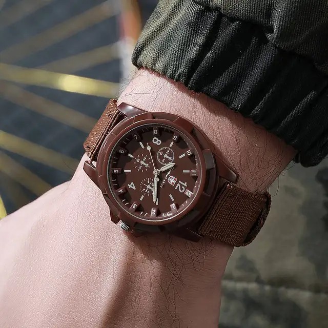 Men’s Military Army Luminous 24 Hours Dial Nylon Strap Date Quartz Wrist Watch