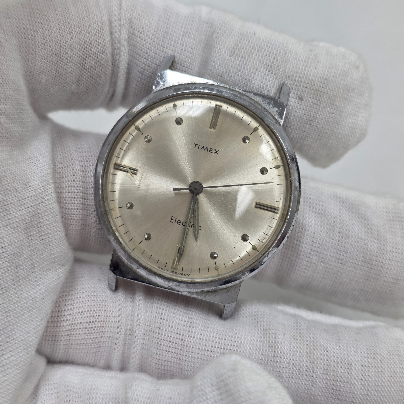 Vintage Timex Electric Backset West Germany Mens Chrome Watch Parts/Repair
