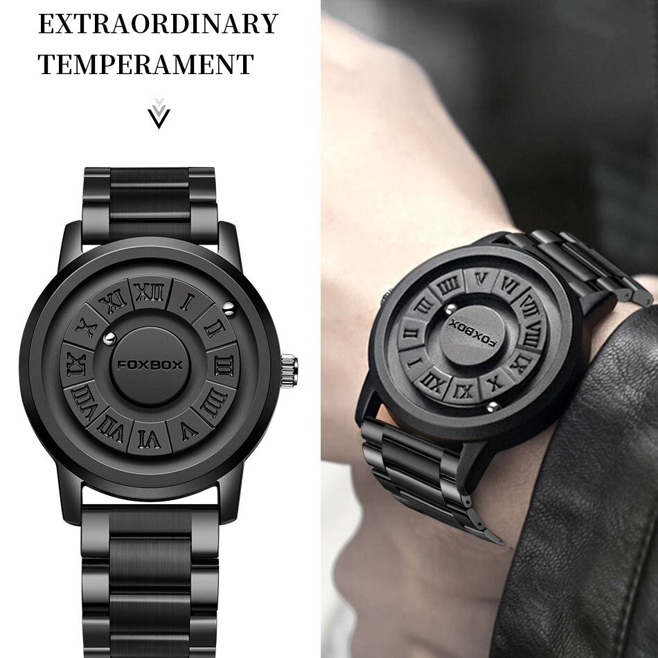 LIGE FOXBOX Men Quartz Watch Creative Scrolling Bead Magne Wristwatch Waterproof