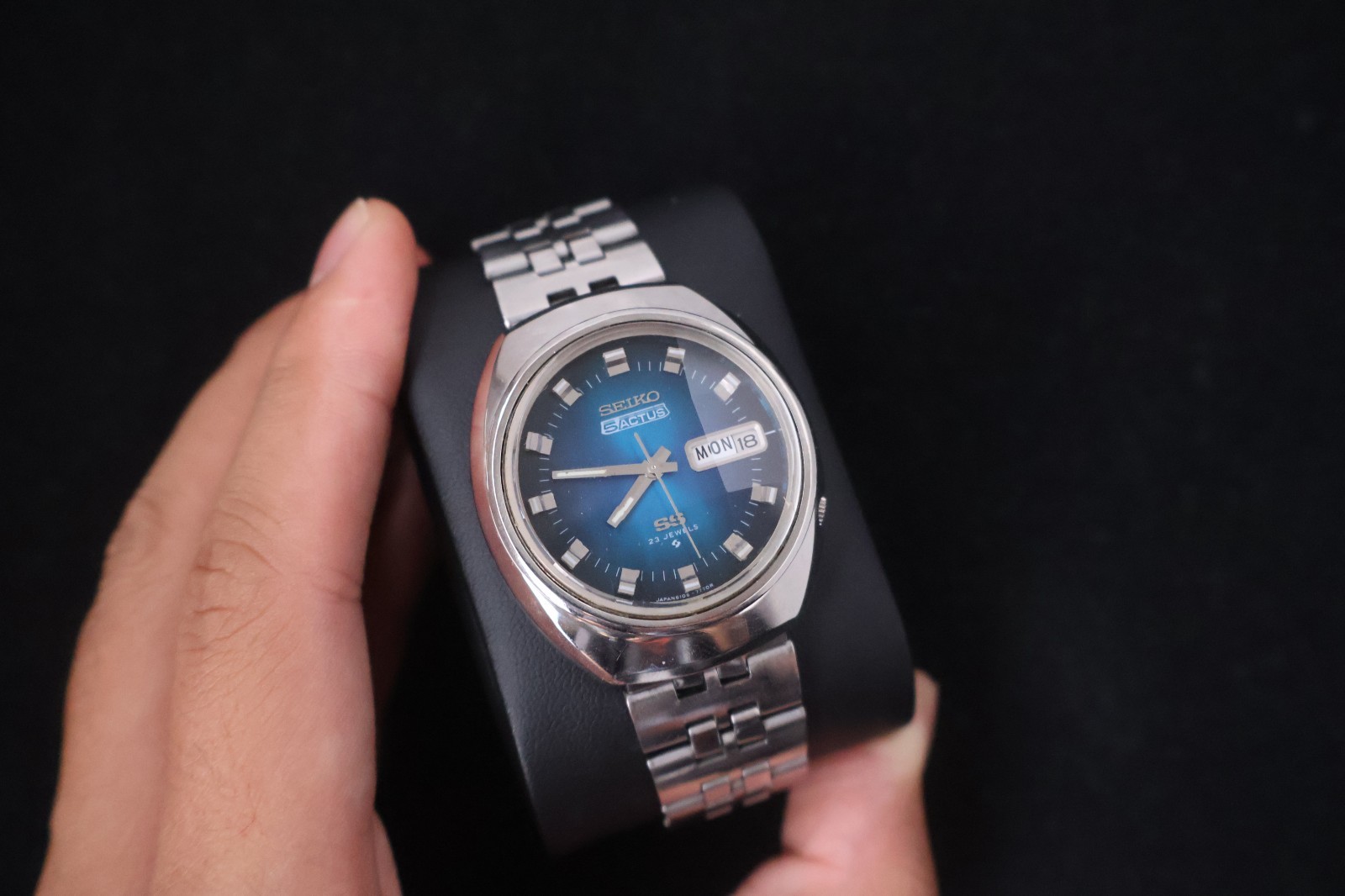 [Serviced] Rare Vintage 1973 Seiko 5 Actus SS Blue Dial 23 Jewels 6106-7590