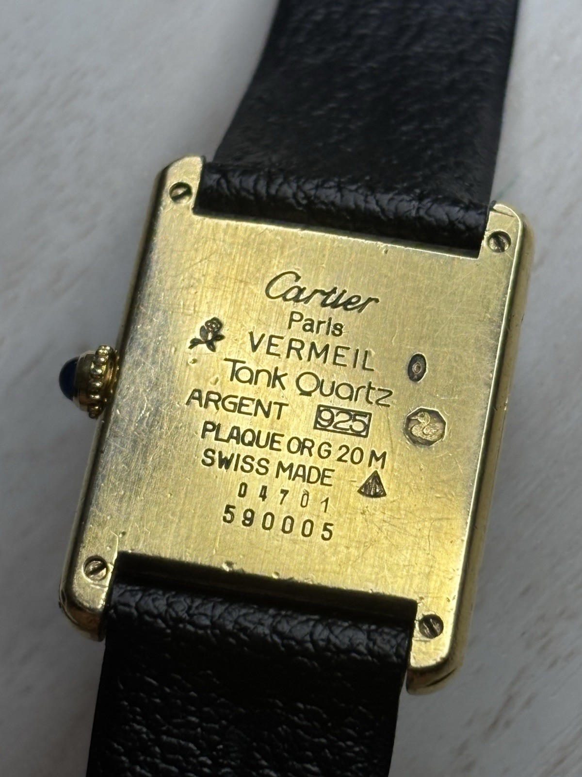Vintage Must De Cartier Tank Quartz 23.5×30.5mm | Black/Gold Roman Dial Working!