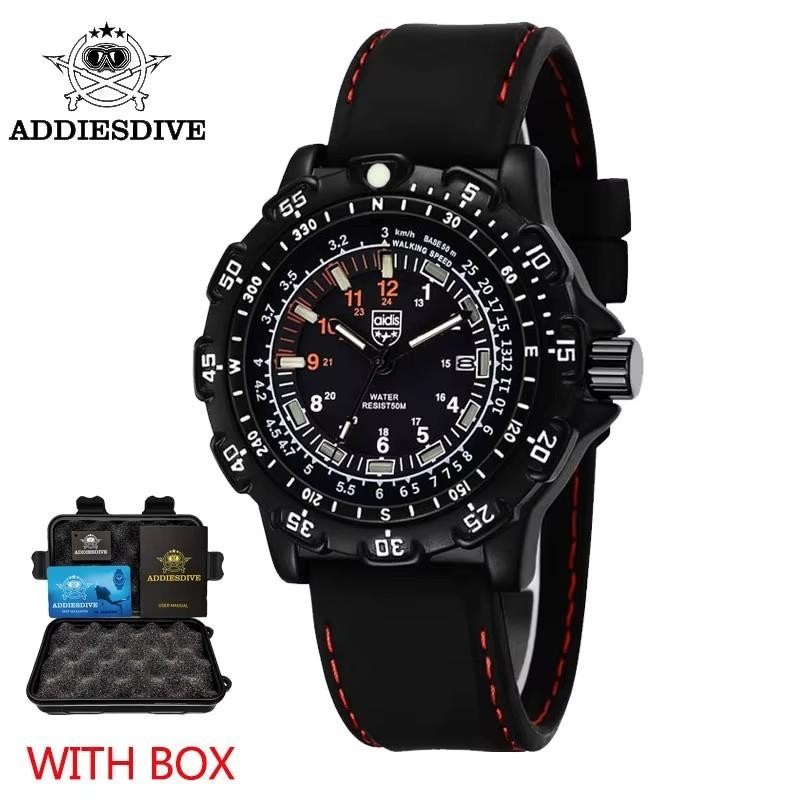 45MM ADDIESDIVE Military Quartz Dive Watch Men Silicone Waterproof Luminous NEW