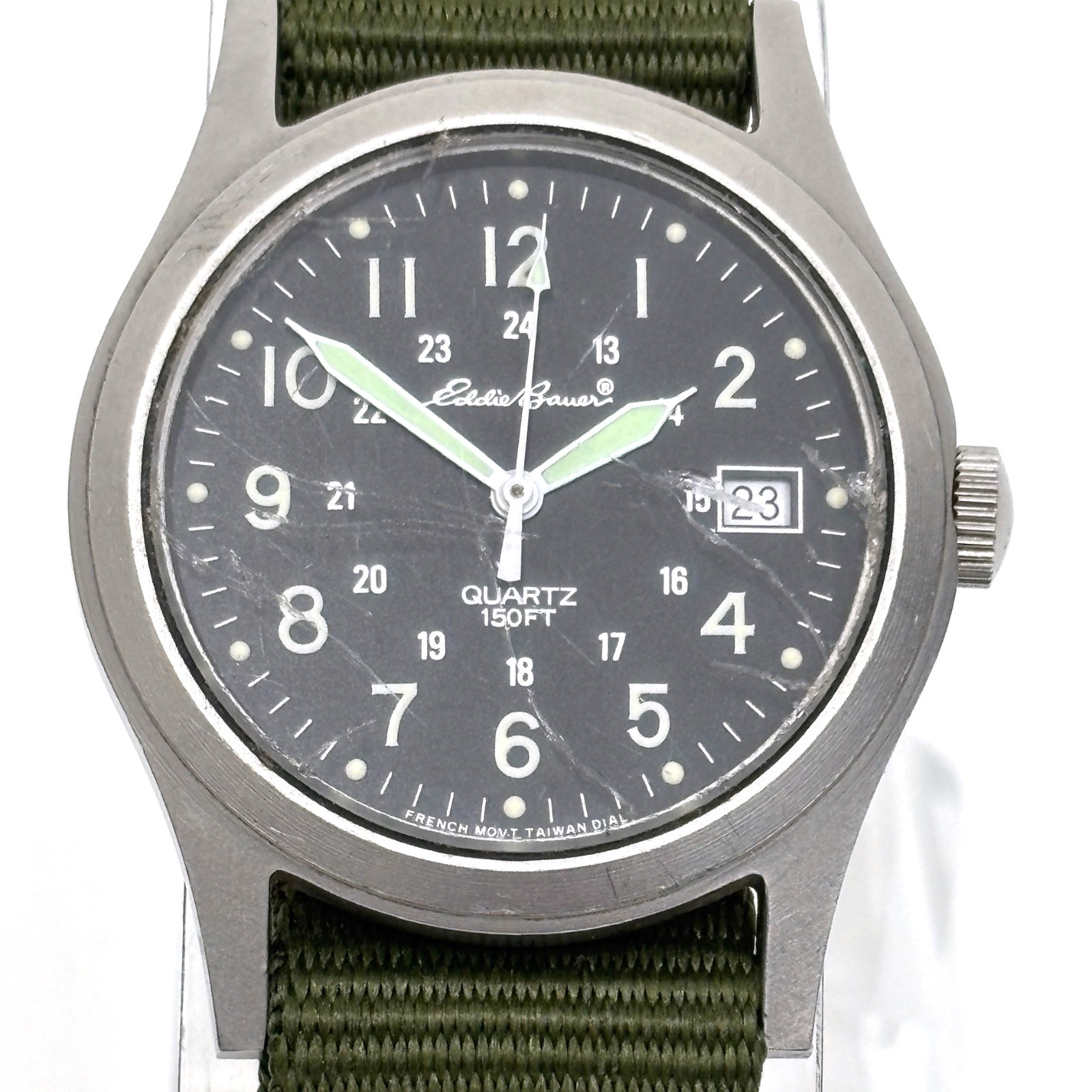 Vintage 90s Eddie Bauer French Quartz Military Field Watch 34mm Date New Battery