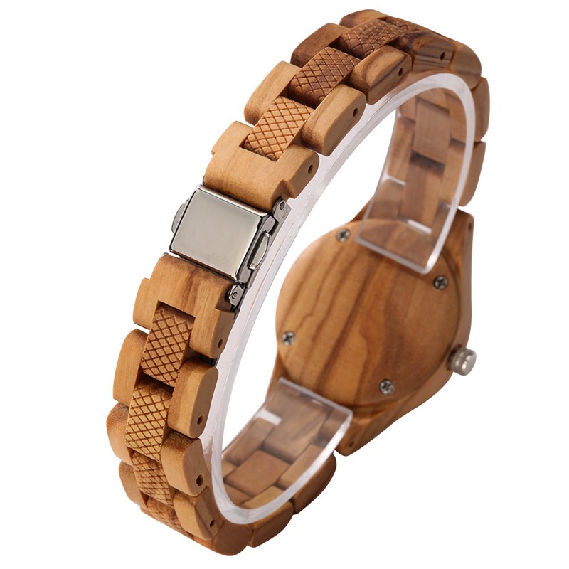 Trendy Vintage Watch for Women Unique Full Wooden Band & Folding Clasp Quartz
