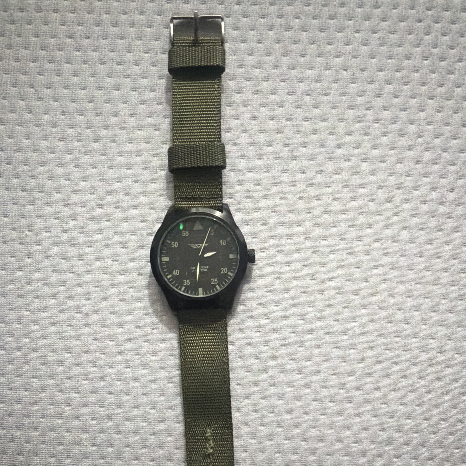 American Aviator Quartz Analog 50m 42mm Black Case Green Nylon Strap Military